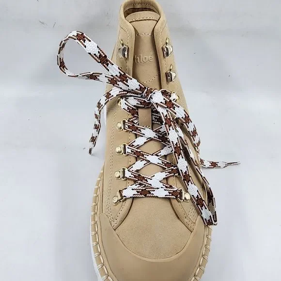 Chloé Lilli Ankle Booties Women's 7 Hot Sand Lace Up D-ring Hardware At Laces - Picture 12 of 15